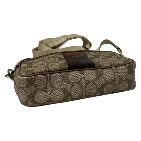 Auth COACH Signature Heritage Striped Flight Shoulder 11355 Khaki Dark Brown PVC - Picture 10 of 10